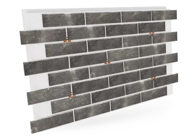 Thermal insulation wall panel with thin brick tiles