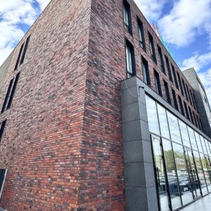 Modern office facade design with clinker thermal panels in Kyiv